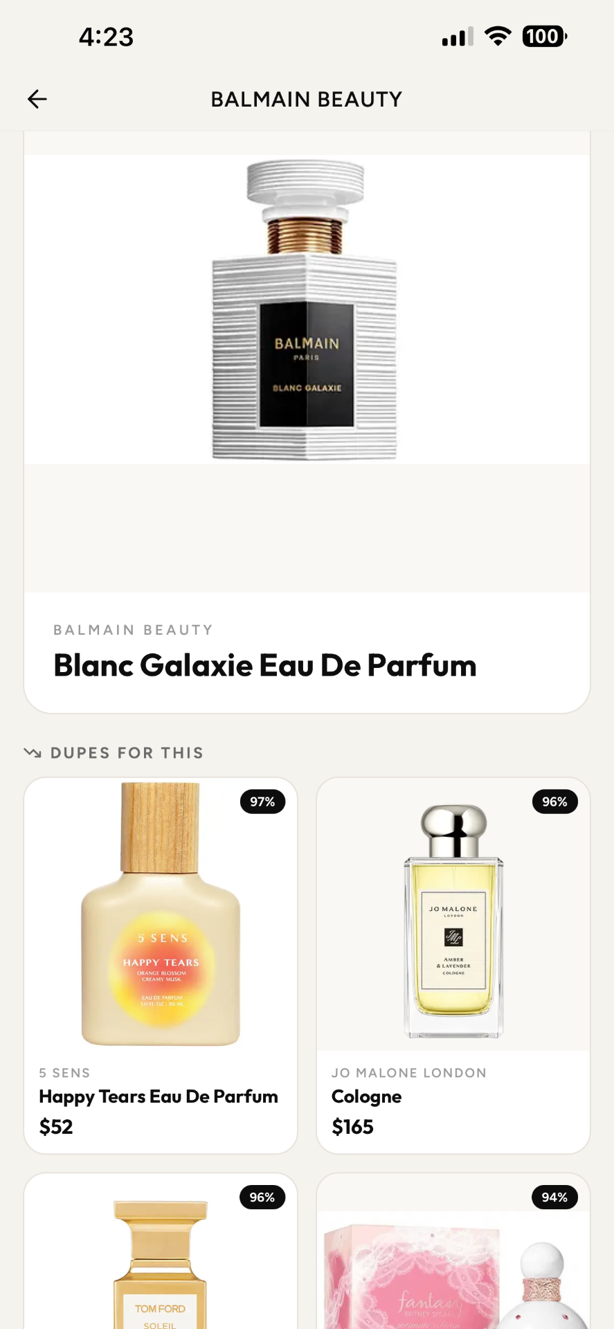 Dupli product detail page with dupe options