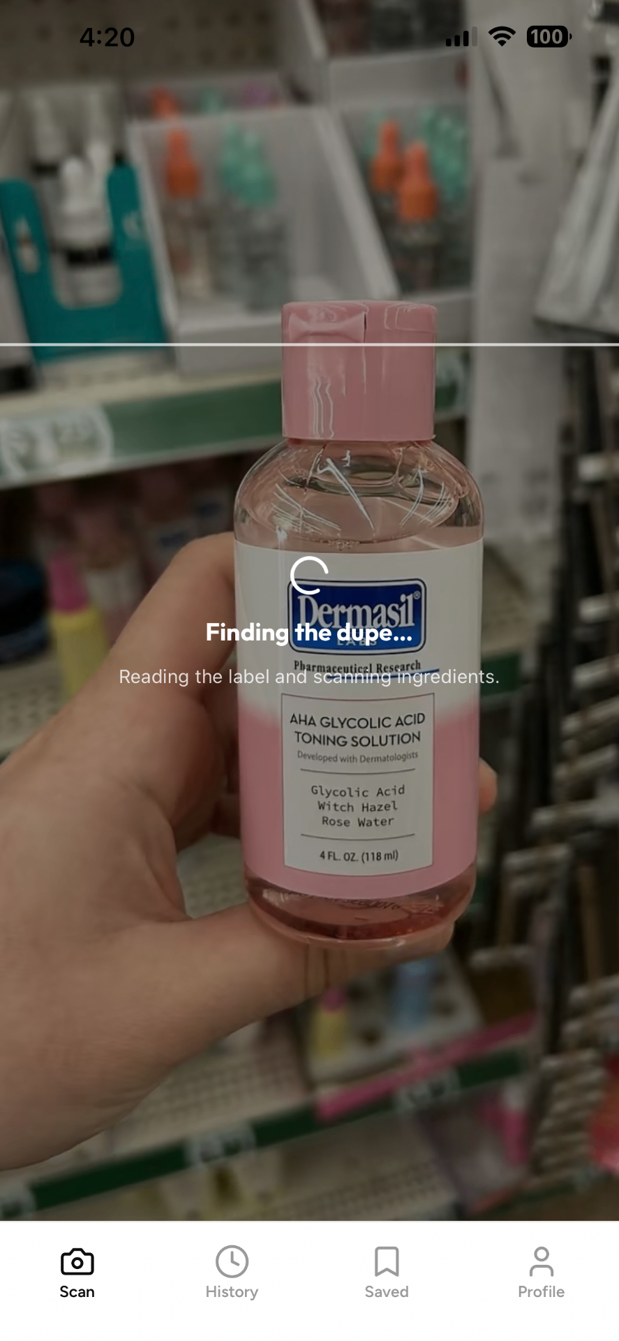 Dupli camera scanning a Dermasil toning solution